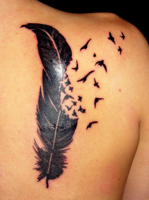 1 feather tattoo on back Feather Tattoos Design Ideas