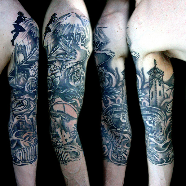 city sleeve tattoo Sleeve Tattoo Design Ideas